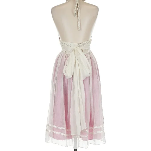Elegant Pink and White Halter Dress - Picture 2 of 5